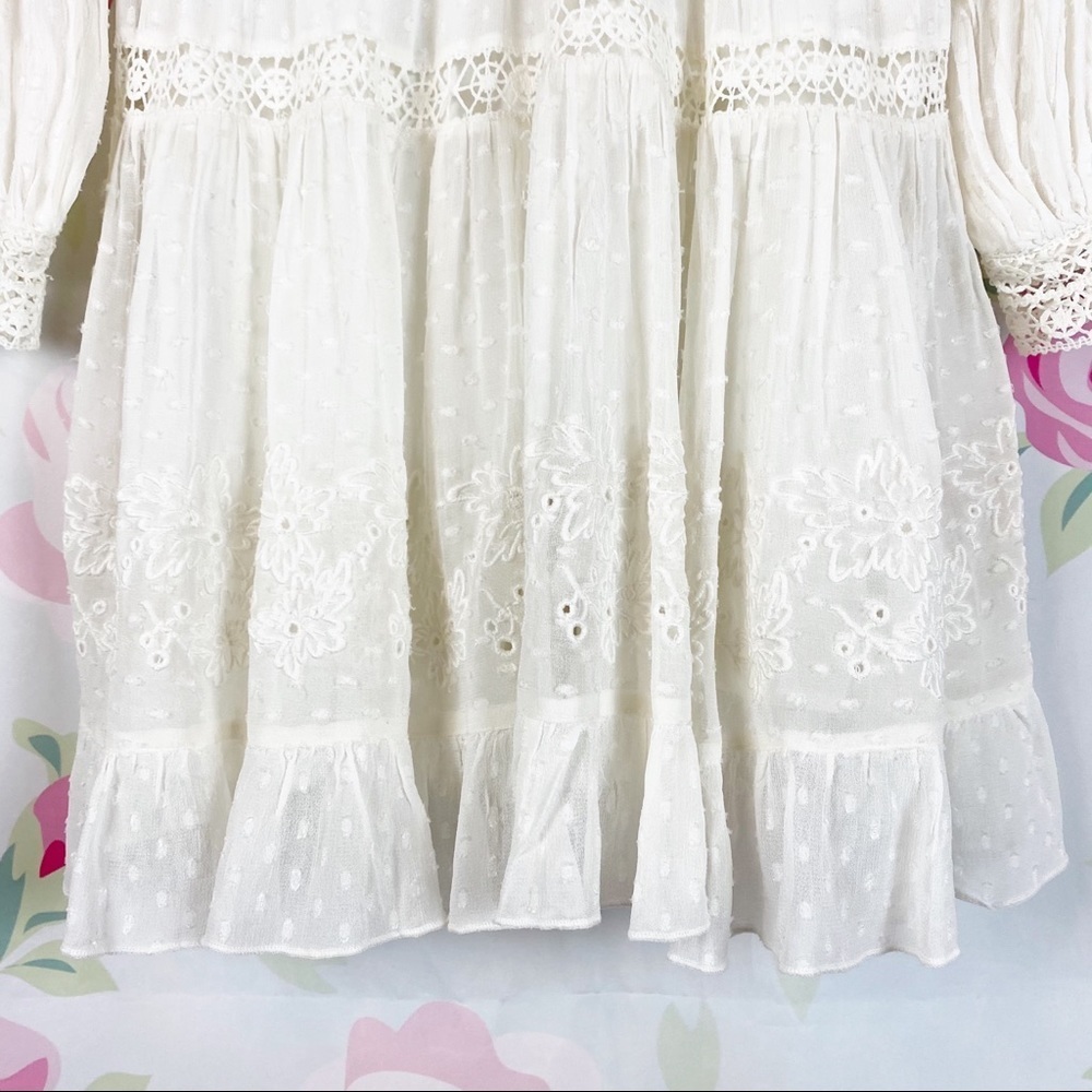 NEW Love Shack Fancy Simonna Floral Ruffle Lace Ivory Cream Boho Mini Dress 10 - Picture 6 of 16